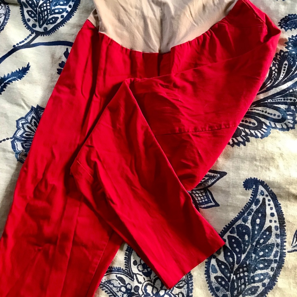Red Capri motherhood maternity pants